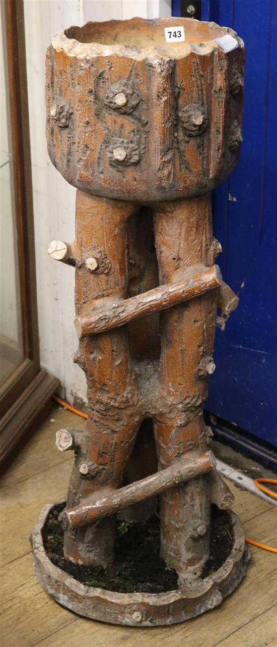 A Victorian stoneware rustic planter and pedestal W.35cm